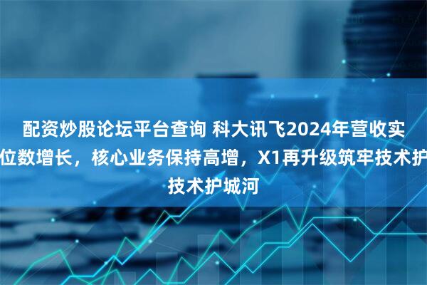 配资炒股论坛平台查询 科大讯飞2024年营收实现双位数增长，核心业务保持高增，X1再升级筑牢技术护城河